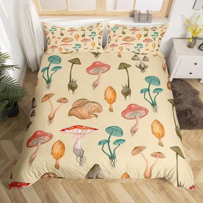 Copripiumino Funghi Acquerello Funghi Set Biancheria da Letto Copripiumino Botanico Selvatico Set Coperta Quilt in Poliestere con Motivo a Foglie Retro