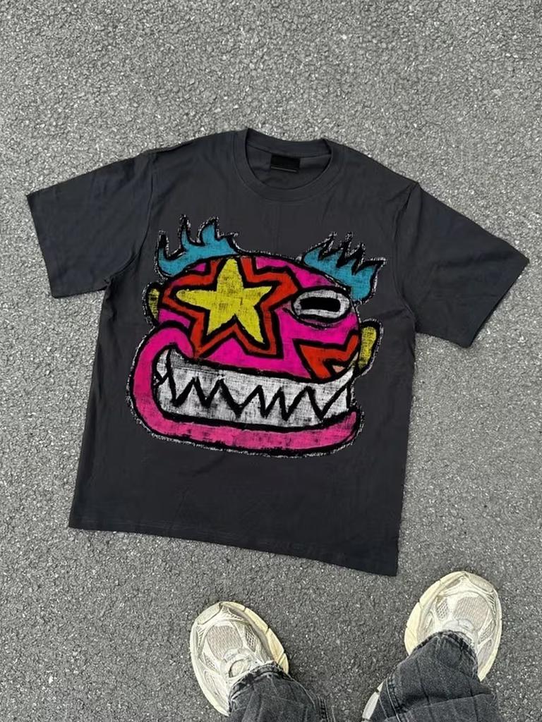 New For 2026 Printed Crewneck Graffiti Tshirts 90s Retro Cropped Tops Y2k Grunge Style And 2000sstyle Topsunisex