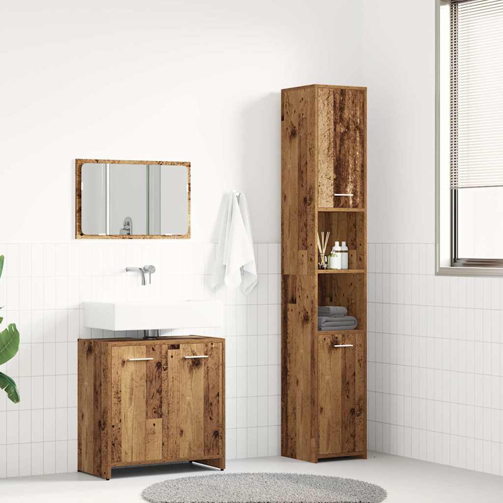 3 Piece Bathroom Furniture Set Rustic Wood Look Engineered Wood