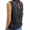 Women's Fashion Sleeveless Floral Printed Blouse Solid Color V-Neck Crochet Lace Casual Tank Top