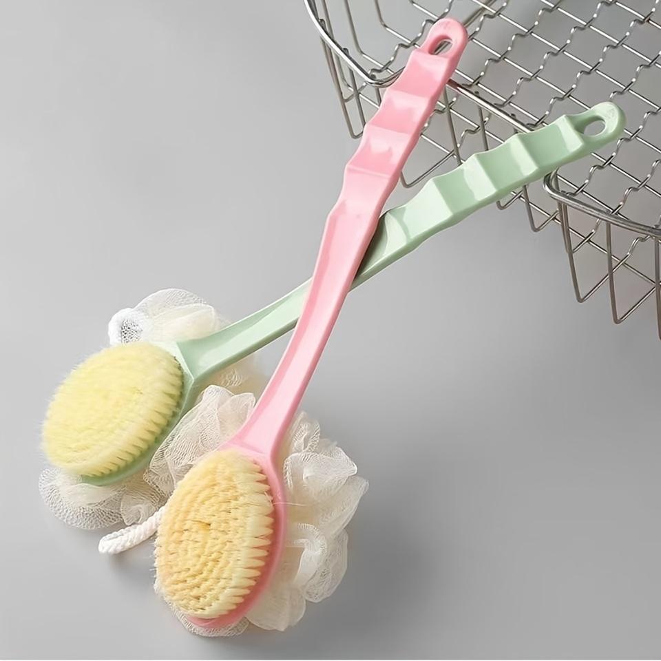 2-in-1 Bath Soft Brush Long Handle Shower Body Brush Back Scrubber Anti Slip with Hanging Hole for Body Bathroom Shower Cleaning
