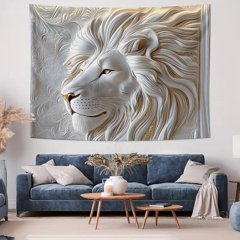Tessuto da appendere con testa di leone in rilievo 3D Arazzo decorativo da parete Arte Moderna