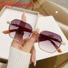 New Woodentexture Metal Sunglasses With Gray Lenses For Sun Protection And Fashion Style