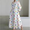 Moda Elegante Ampio Taglia Forte Abito Camicia da Donna Manica a Tre Quarti a Pois Ufficio A-line Stampato Festa Ampio Casual Semplice Abiti Abbigliamento Slim