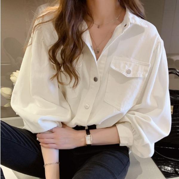 Women's White Shirt Spring Outfit Fashion Design Sense Niche Top Loose Long Sleeved Shirt