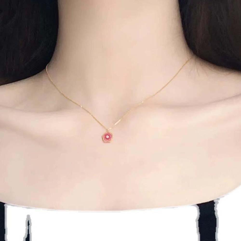 Korean Style Women Flower Necklaces Pink Peach Blossom Flower Clavicle Chains  Jewelry Accessories