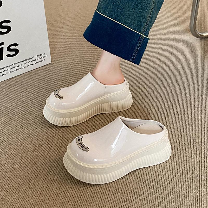 CRLAYDK Mules for Women Wedge Slip On Slippers Backless Walking House Loafers Leather Height Increase Casual Ladies Slides