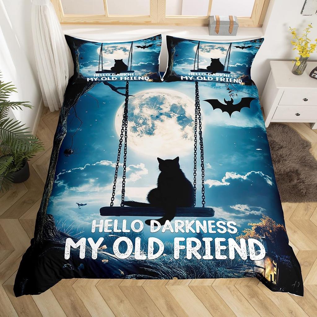 Comforter Cute Halloween Cat Mystery Castle Bedding Set For Kids Teen Microfiber Misty Forest Bat Queen Bedclothes