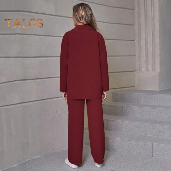 2 Pcs/Set Fall Spring Women Shirt Pants Set Long Sleeves Lapel Button-down Blouse with Chest Pocket Elastic Waist Trousers OL Commuting Sport