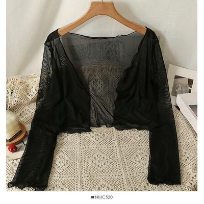 Women's Lace-Up Sun Protection Mesh Cardigan - Short Sleeve, Summer Cover-Up, Thin Ice Silk Top