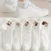 5 Pairs White Cartoon Bear Print Breathable Women's Ankle Socks for Spring Summer