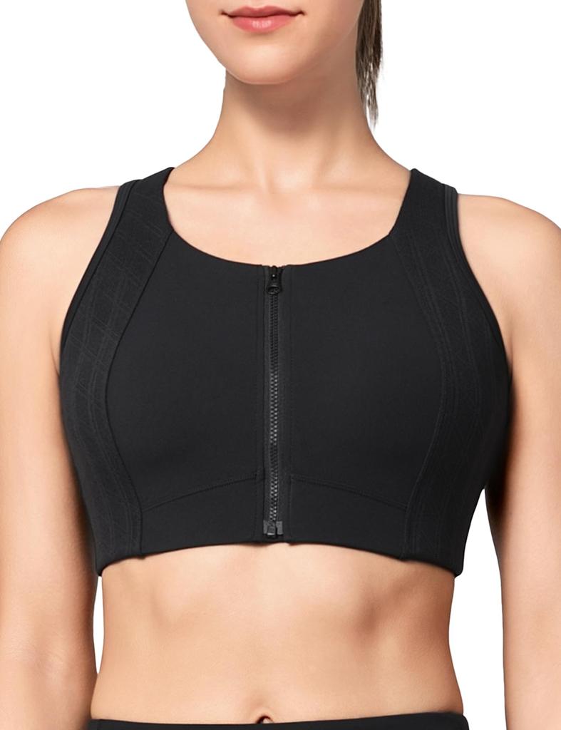 Yvette Sports High Plus Patterned Integrated Size L Black Women's Non-Slip Bra, Front-Opening, Support, Sizes, Mesh, Sweat-Wicking, Quick-Drying,