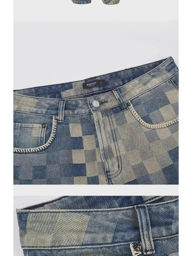 Herren-Jeans mit weitem Bein und Mosaik-Schachbrettmuster im Herbst