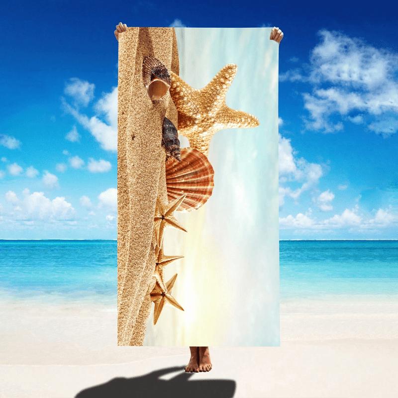 

Marine Life Beach Blanket, Conch Shell & Starfish Design, Soft Absorbent Microfiber, Large Size, Ideal for Pool Party & Picnic W30*H60(CM)