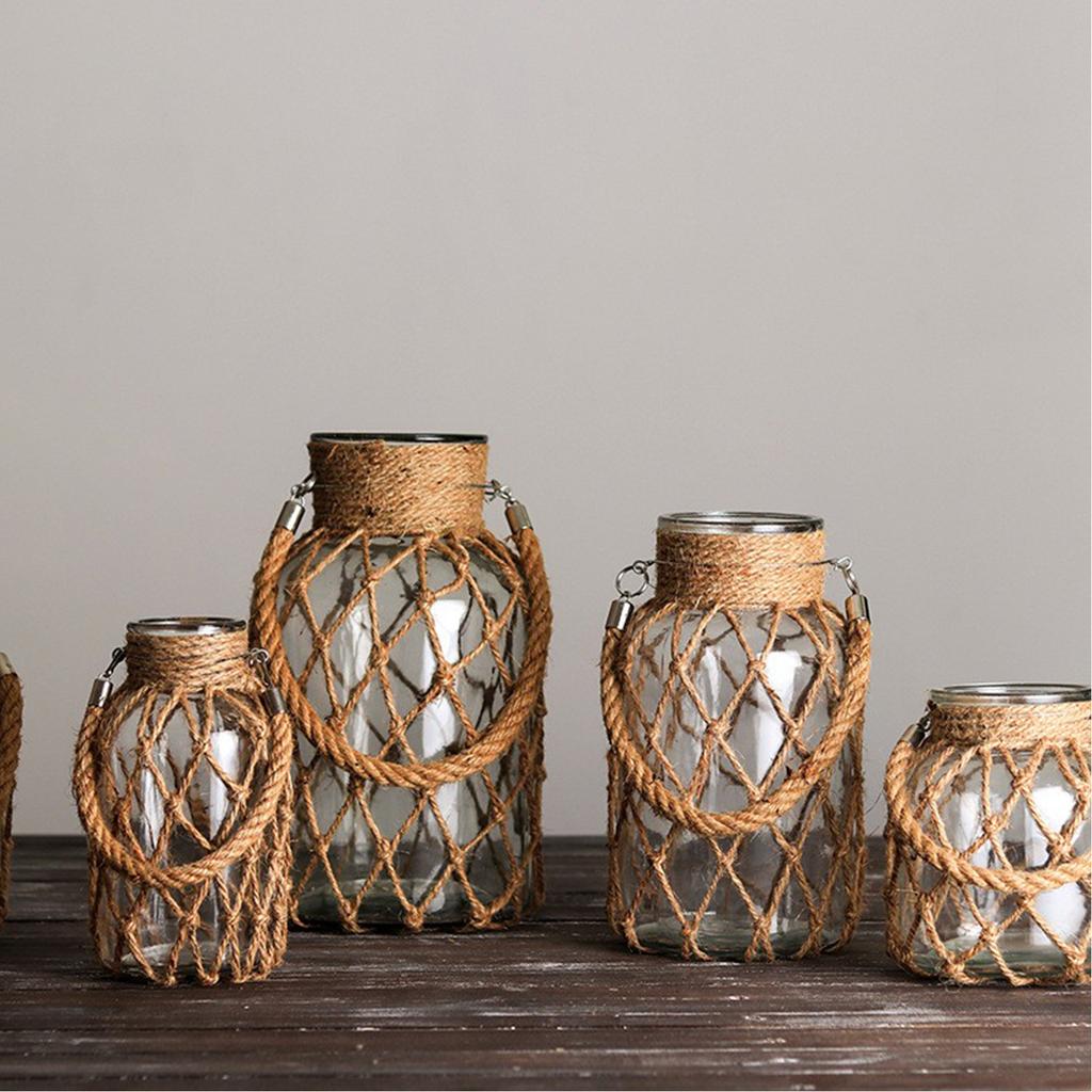 Handgewebte Kordel Glasvase Transparent Blumenvase Hydroponische Vintage-Vase Dekoration