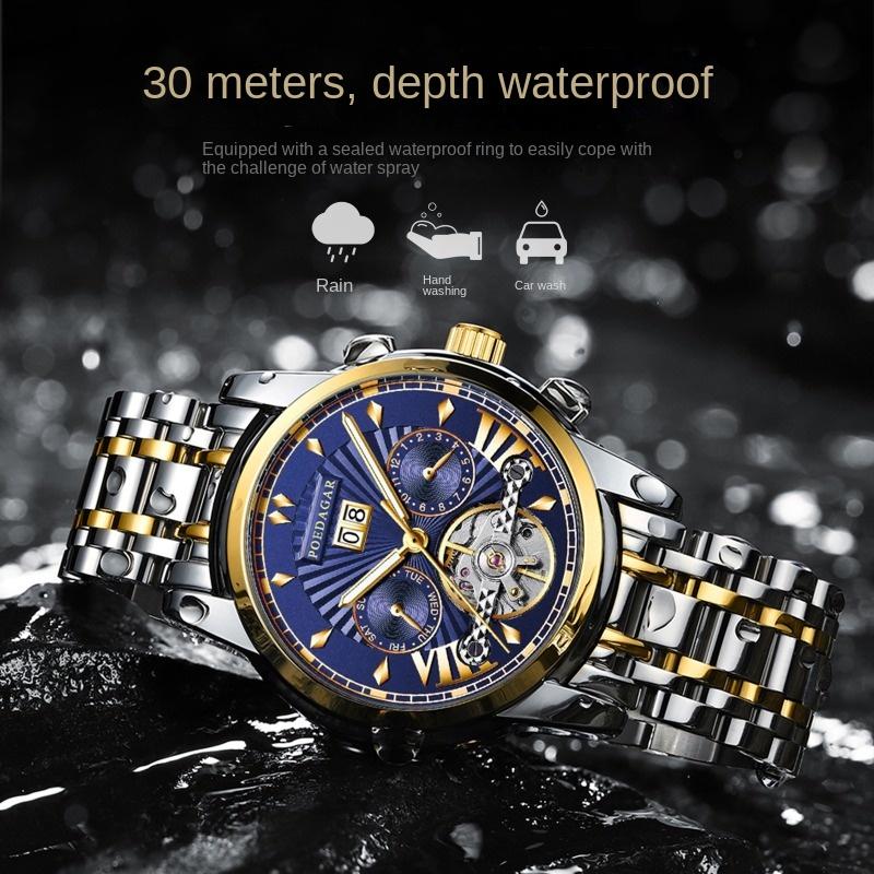 Top Brand Waterproof Multifunctional Men's Automatic Mechanical Watch Hollow Luminous Watch Men's Fine Steel Band Aggressive Men's Watch