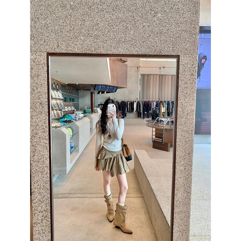 Cowhide version~ Danish trouser boots pointed buckle 6cm thick heel desert cowboy boots stacked short boots women's western boots