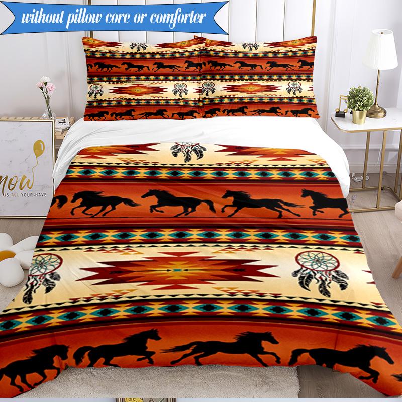 3PCS Native American Pattern Bedding Set,Including 1pc Duvet Cover And 2pcs Pillowcases Perfect for Bedroom, Dormitory, Fan Christmas Gift