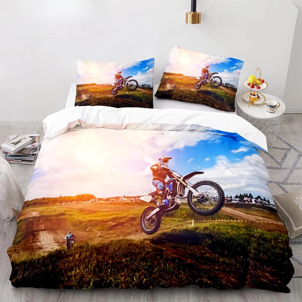 Dynamic Motocross 3D Printed Bedding Set Cozy Duvet Cover Set King Queen Twin Size Birthday Gift for Boys Bedroom Decoration