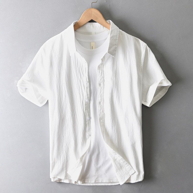 Summer Japan fashion Retro Simple Cotton and Linen Short sleeve Shirts Men's Casual All-matching Top Half Sleeve Linen Shirt Thin