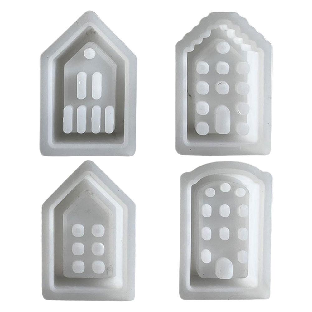 

4pcs Hollow Window House Candle Holder Silicone Mold Resin Casting Mold Aroma Soap Mold DIY Candle Holder Ornaments Resin Molds