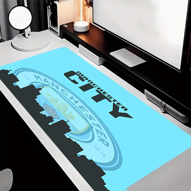 Manchester City Fußballclub Thema Premium Rutschfestes Mauspadd mit Genähten Kanten, Strapazierfähiges Gummi-Material, für Schreibtisch & Gaming Tolle Geschenke