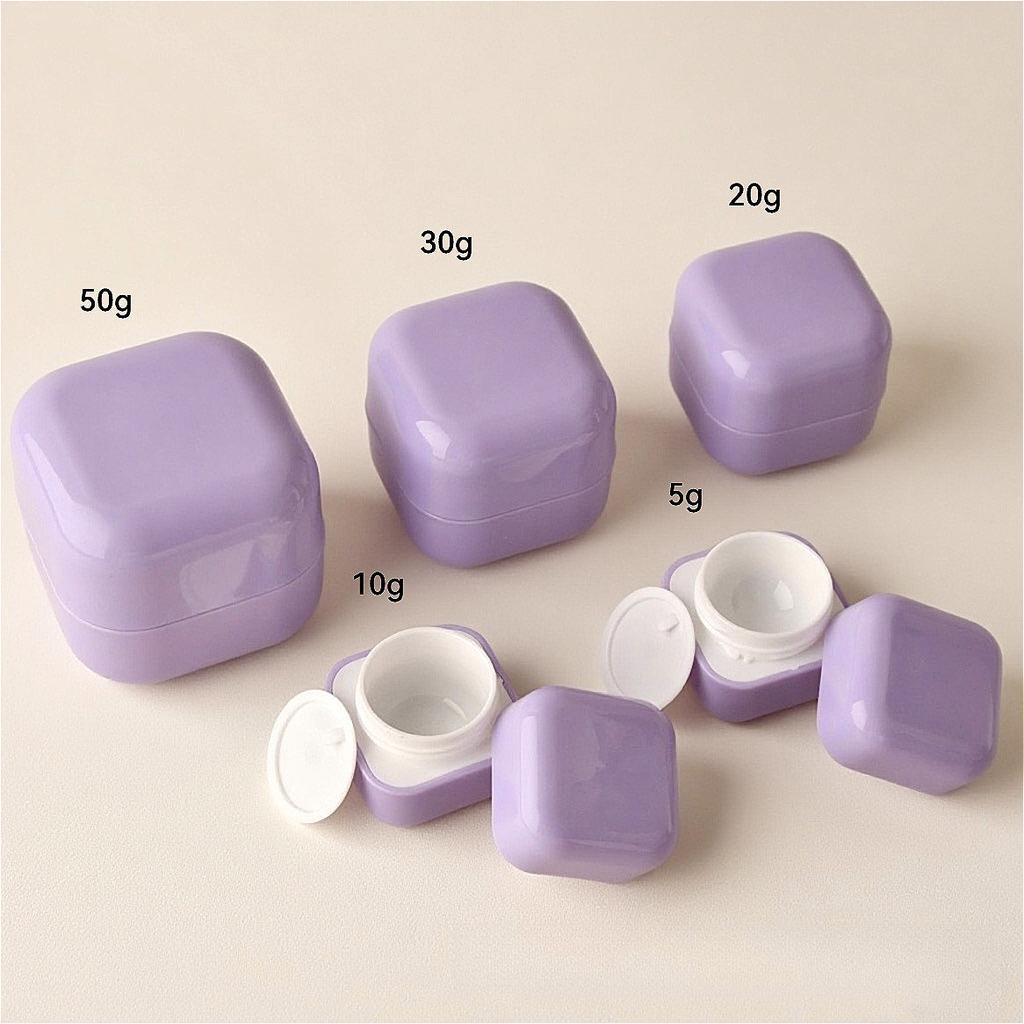5g-50g PP Square Cream Jar, Refillable Plastic Lotion Container with Rounded Inner Layer & Double-Wall Design