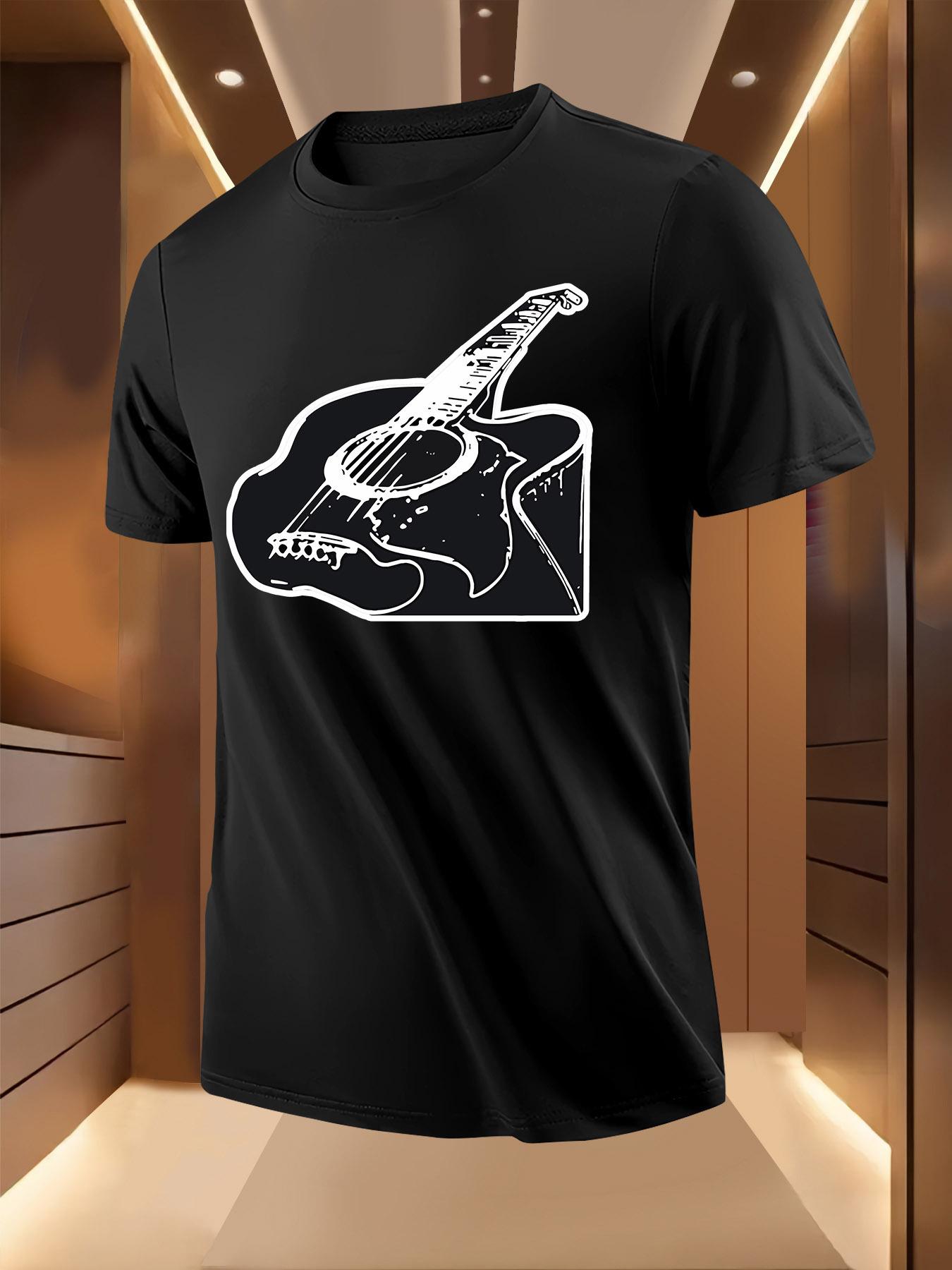 Guitar Silhouette Print Tshirt - Light Yellow S