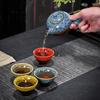 Nufeng Kiln-Glazed Kung Fu Tea Set with Side Handle Pot & Four Color Cups