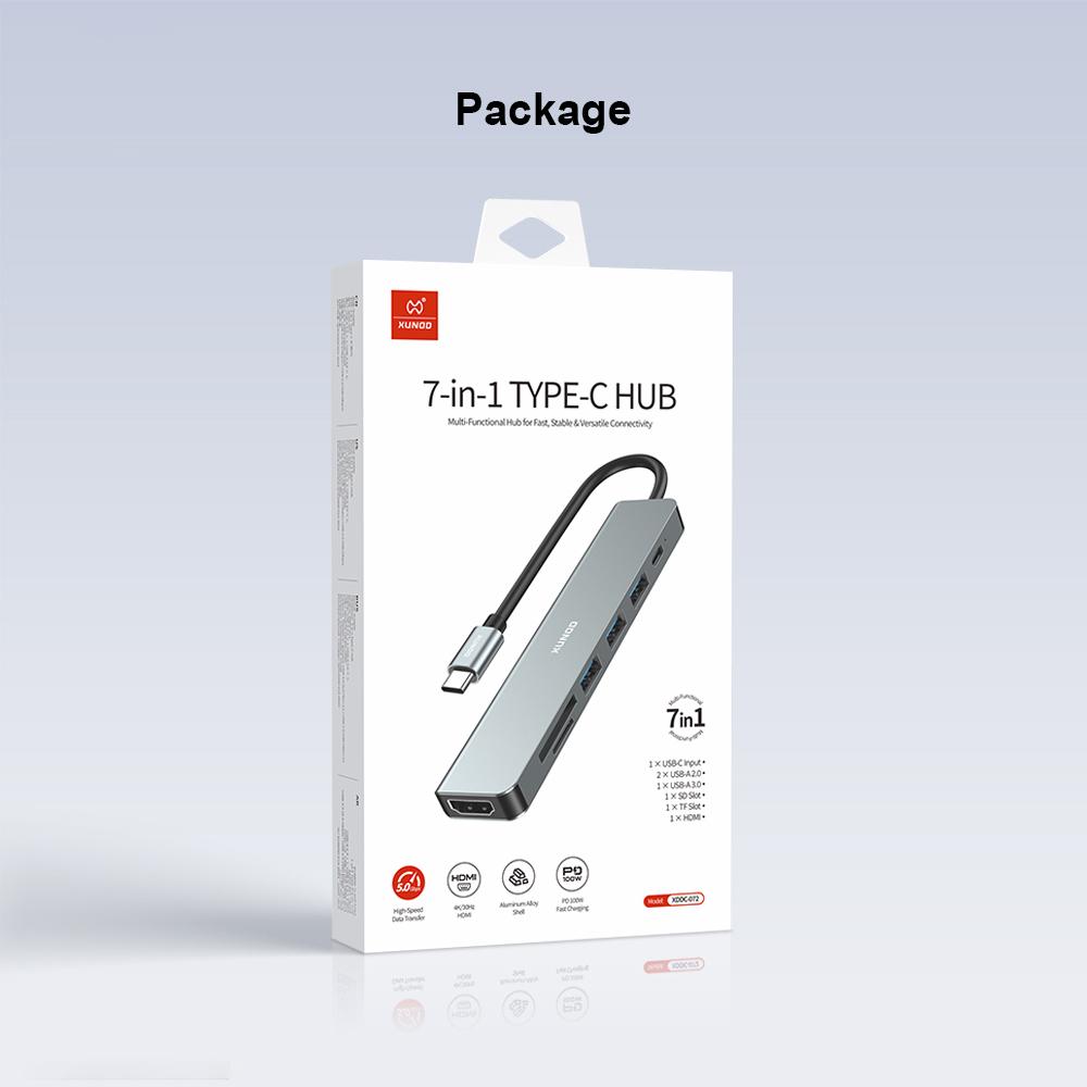 XUNDD XDDC-072 Expansion Dock 7 in 1 Type-C Hub USB-C to PD / USB 3.0 / USB 2.0 / HD / SD / TF Card Reader