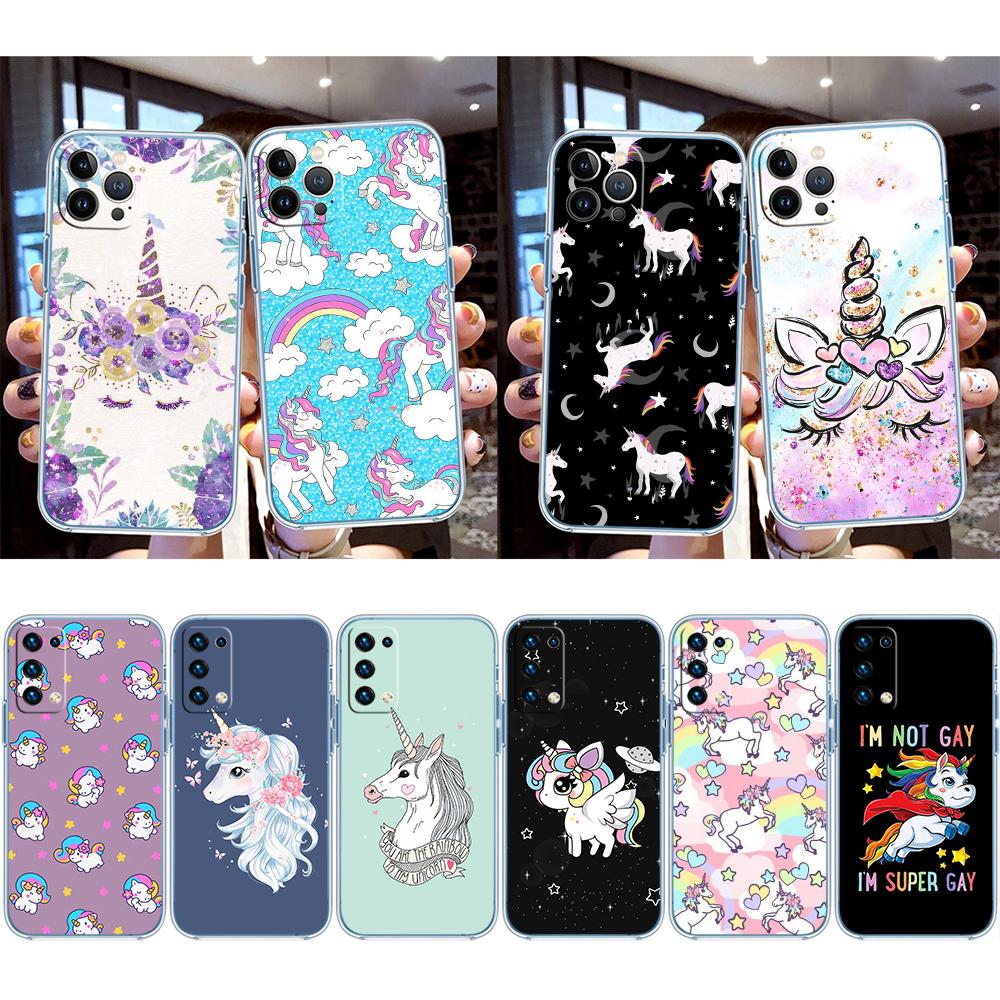 RE17 Cartoon Unicorn Transparent Phone Case for Motorola Moto Edge 20 30 40 50 S30 Fusion Ultra Pro Neo Lite + G200 G23