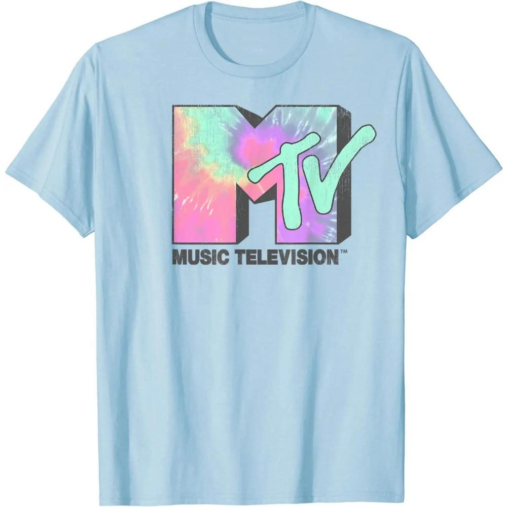 Klassisches T-Shirt mit neonfarbenem Batik-Logo und MTV-Grafik