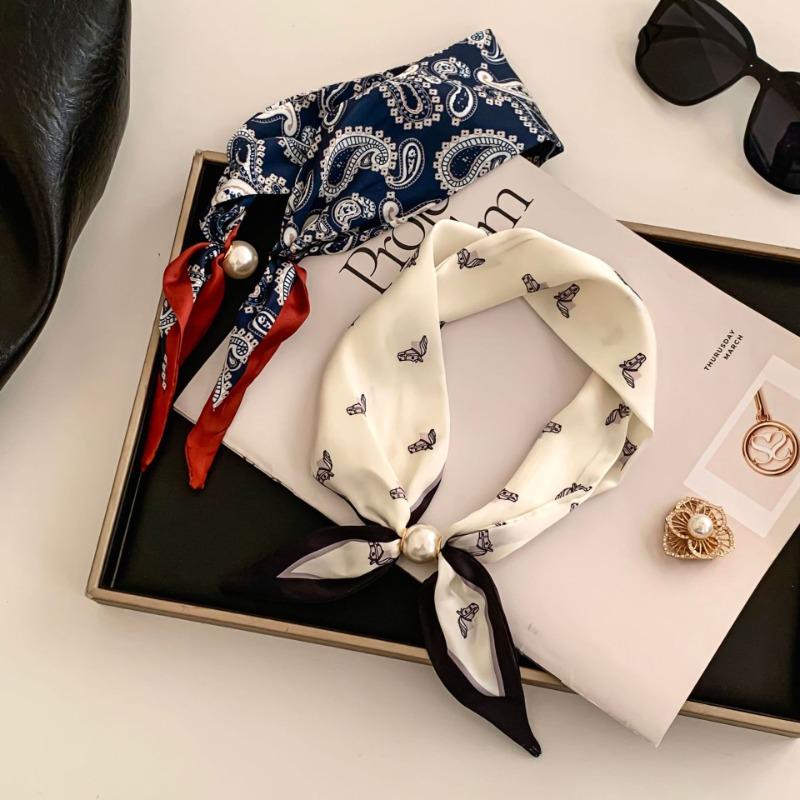 Cashew flower silk scarf new lazy collarbone chain neck protector scarf scarf pearl necklace magnetic buckle silk scarf