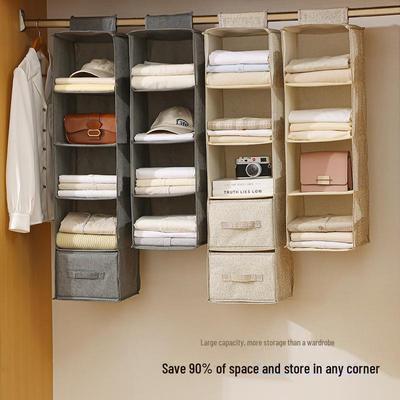 Foldable Multi-Layer Wardrobe Hanging Bag - Dustproof Fabric Organizer for Clothes & Underwear