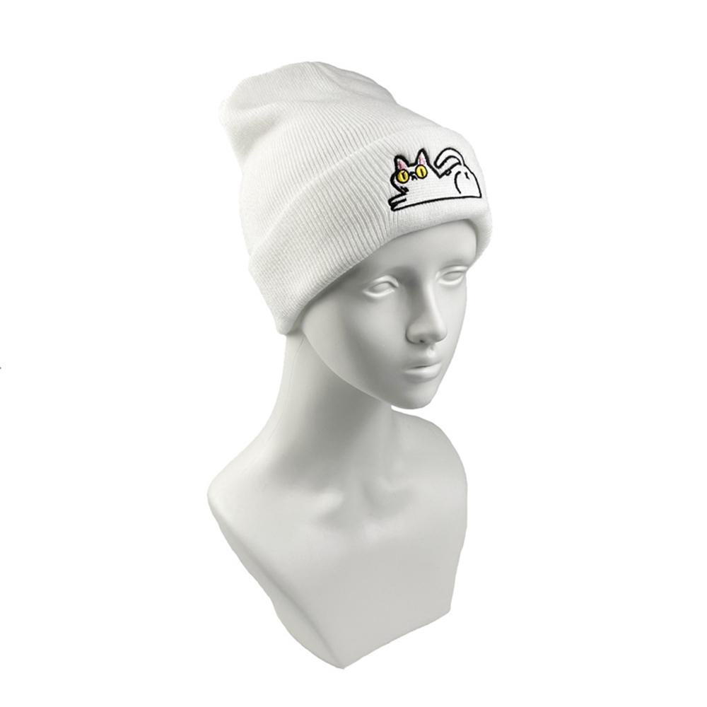 1 Stück Neue modische Unisex-Mütze mit Cartoon-Katzenstickerei, Strickmütze, warm, Herbst/Winter, Skullies-Mütze, Hip-Hop-Mütze, Schwarz