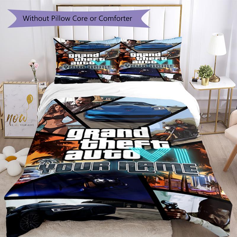 Gta Customize Text Bed Sheet Set Perfect for Decorate room Wrinkle Resistant Bedroom Decor Gift for Festivals