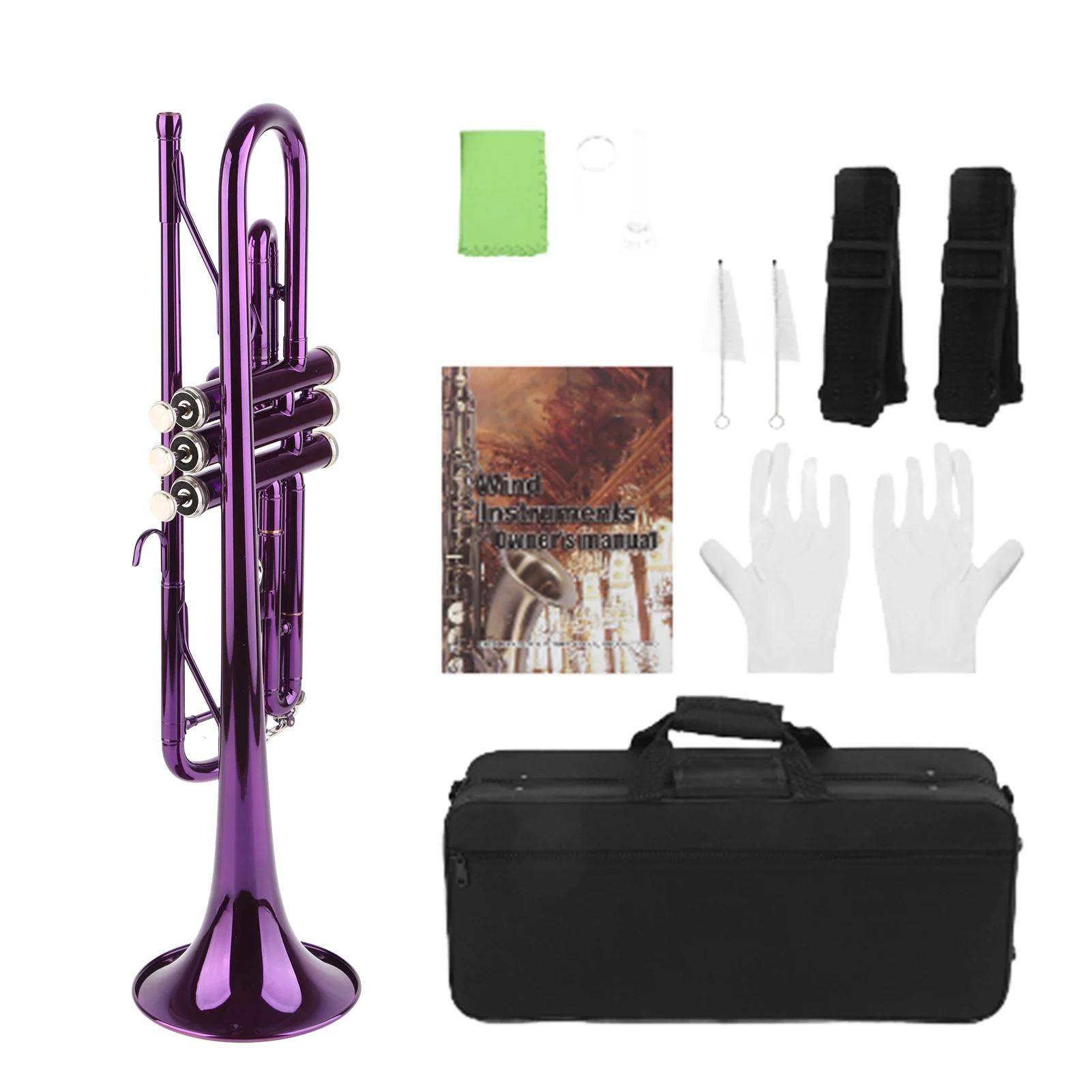 

Bb Trumpet Trumpet Set B Flat Brass Replacement Musical Instrument Accessories with Storage Bag Trumpet Set Trumpet Replacement фіолетовий