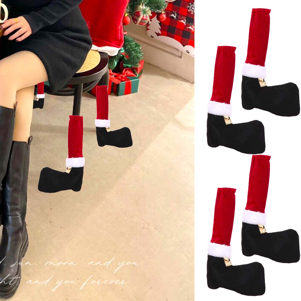 4pcs Elastic Band Design Santa Claus Table Leg Cover Long Universal Table Foot Socks Cloth DIY Furniture Feet Sleeve Household