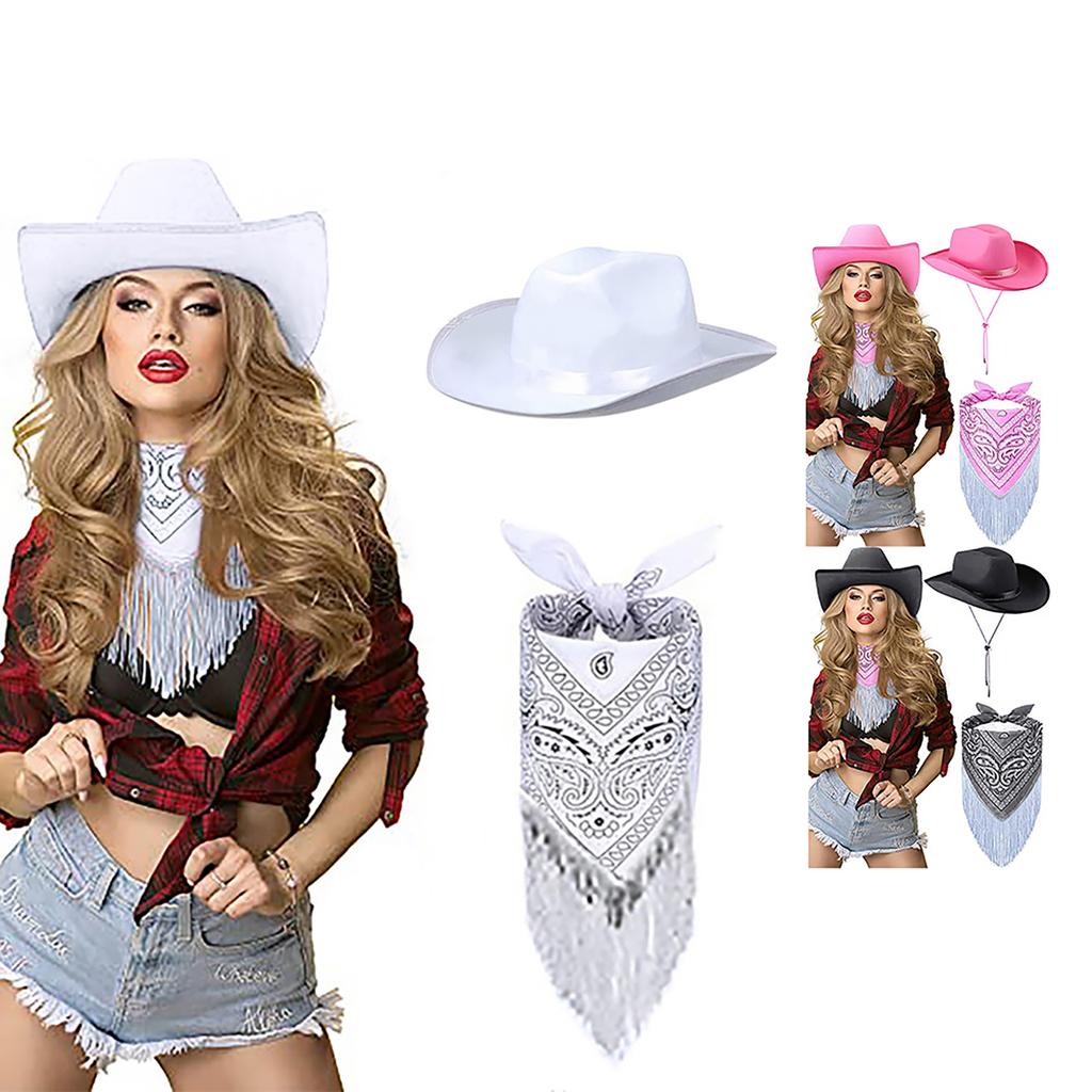 Light Up Cowboy & Cowgirl Hat Cowgirl Hat With Western Costume Paisley Bandanna Cowboy Cap Western Cowboy Style Light Up Tiara With Bandana For Women