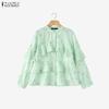 Women Casual Round Neck Long Sleeve Ruffles Loose Blouse