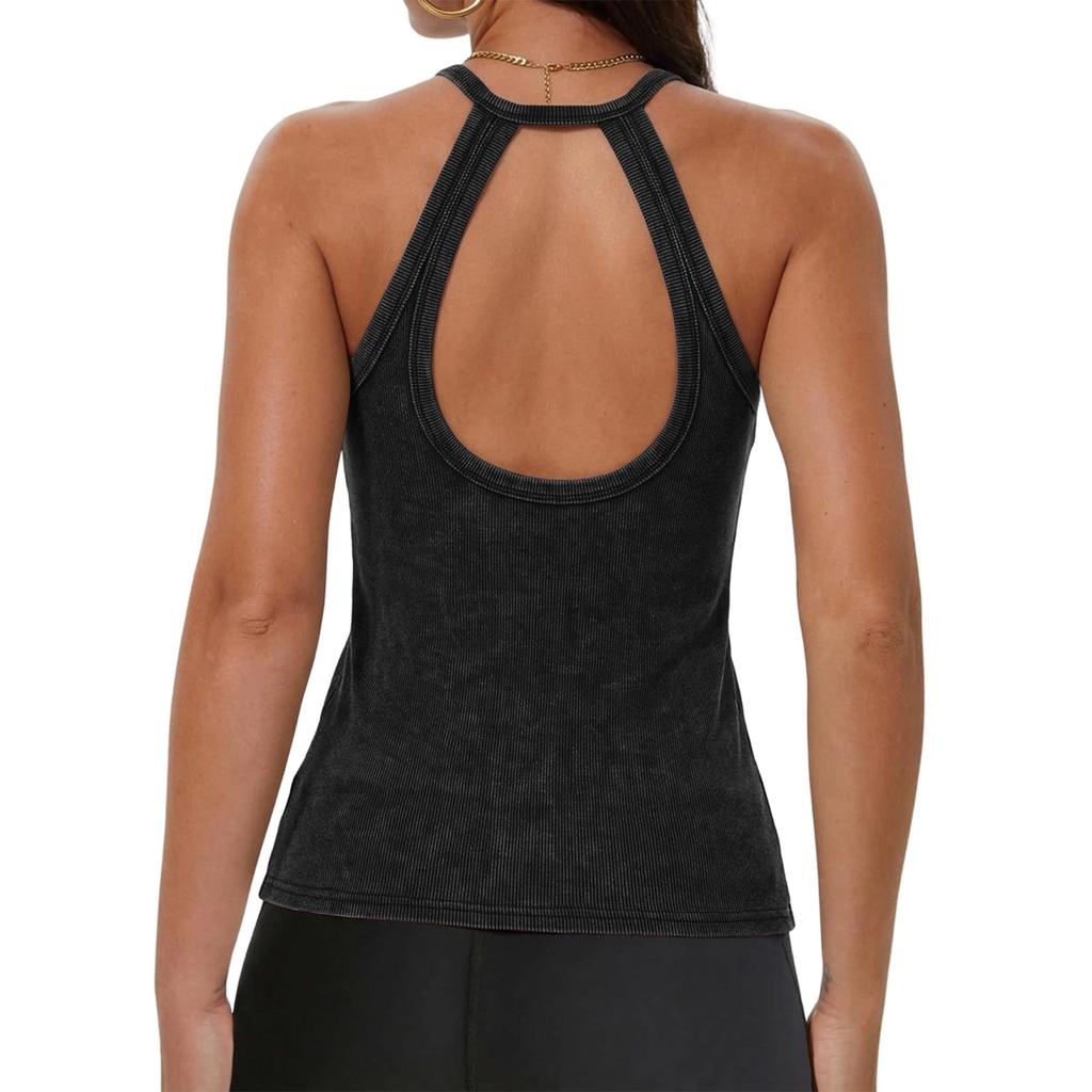 Women Fashion Casual V Neck Sleeveless Slim Fit Backless Basic Tank Top Y2K Style Summer Layering Shirt