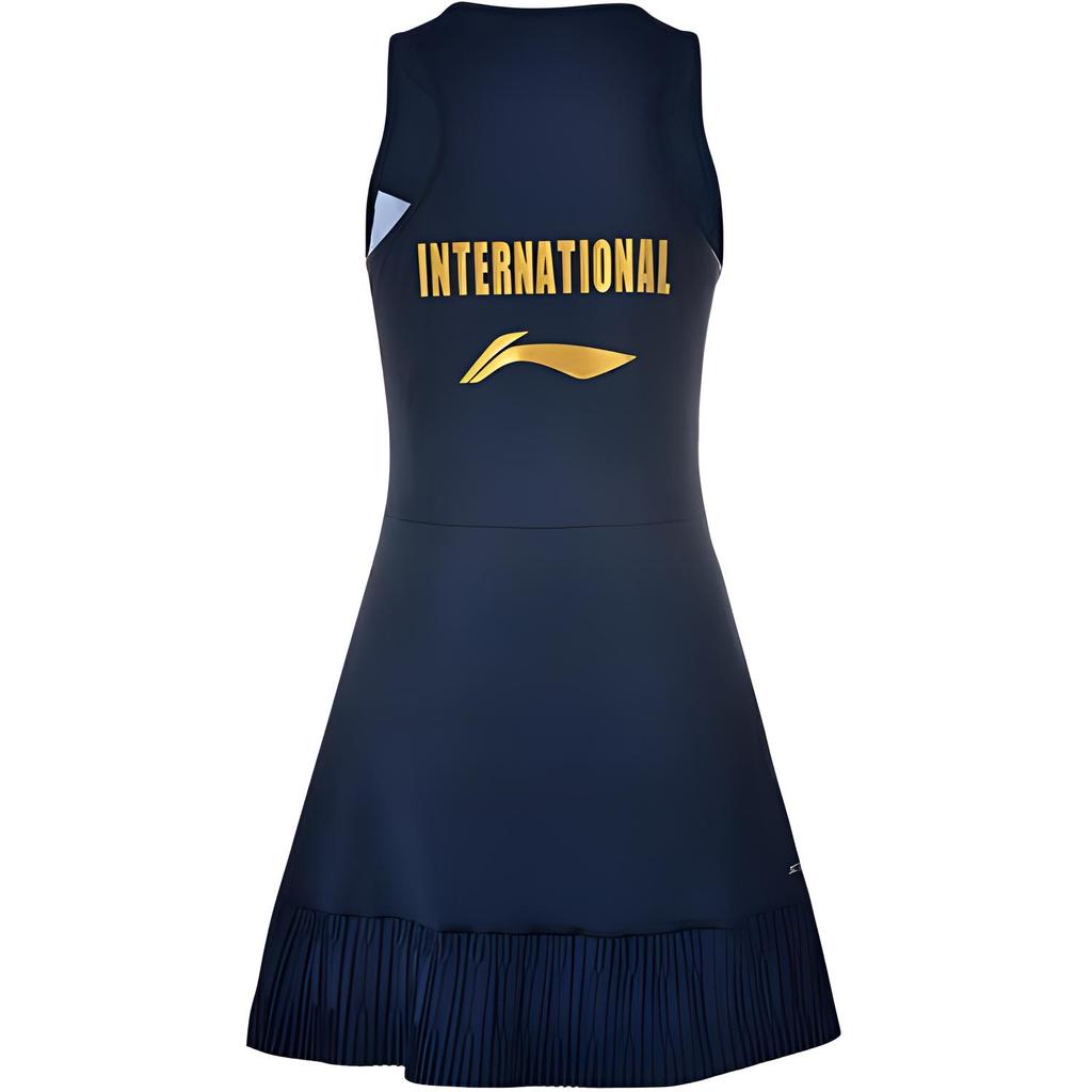 Li Ning Training Sports Quick-Dry Antibacterial Badminton Round Neck Sleeveless Dress Women Dresses Blue ASKT024-3