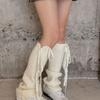 Women Ribbed Knitted Leg Sleeves with Ties Drawstring for Winter Warmth Vertical Striped Leg Warmers Footless Boot Socks