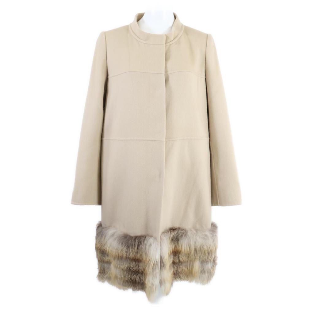 DAISY LIN [Good Condition] 30328 Cashmere stand collar with Golden Island fox fur tippet coat 38 beigeUsed