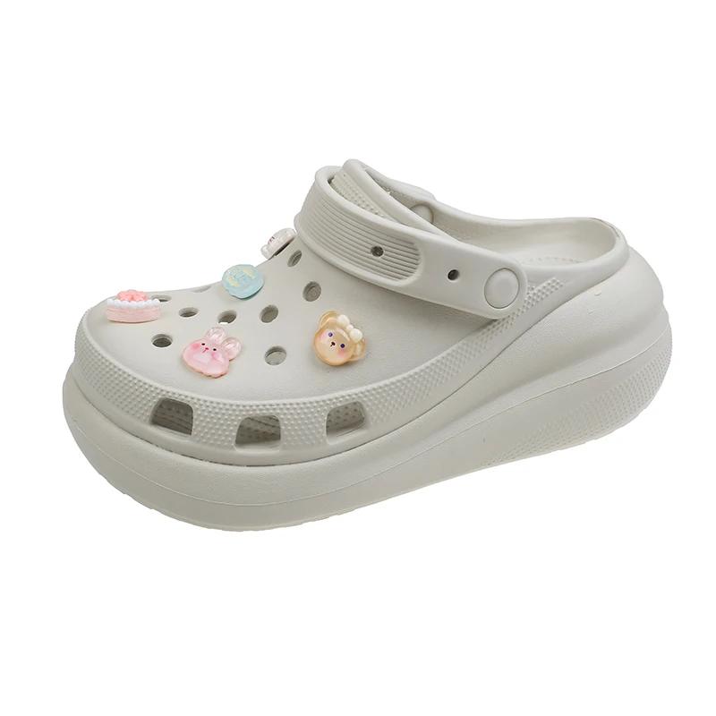 

Модные Роскошные Дизайнерские Летние Женские Сандалии Легкие Повседневные Туфли из ЭВА Сабо Садовые Пляжные Шлепанцы на Плоской Подошве DIY Мультяшное Украшение в Виде Цветка для Обуви 35 бежевый