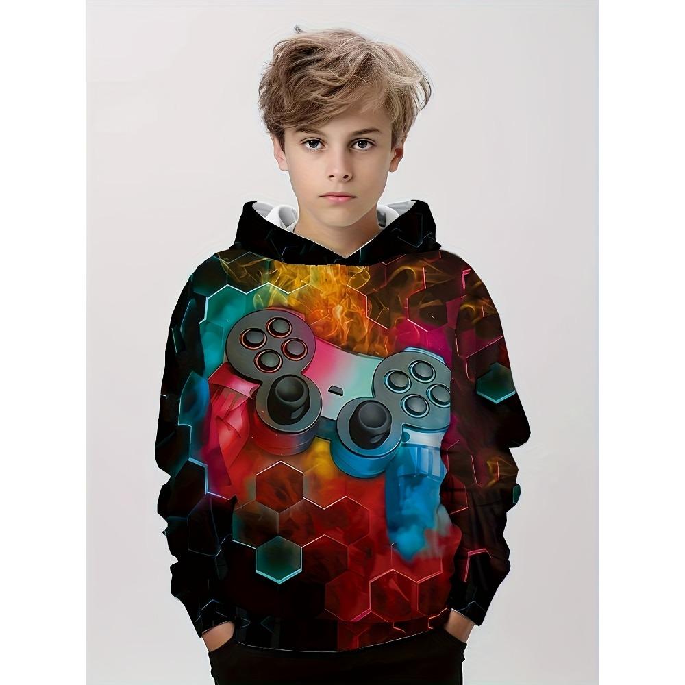 Ropa para niños, sudaderas con capucha para niños, manga larga, estampado de gamepad 3D, ropa para niños de primavera y otoño, ropa informal para exteriores, ropa elegante para niños y niñas, tops