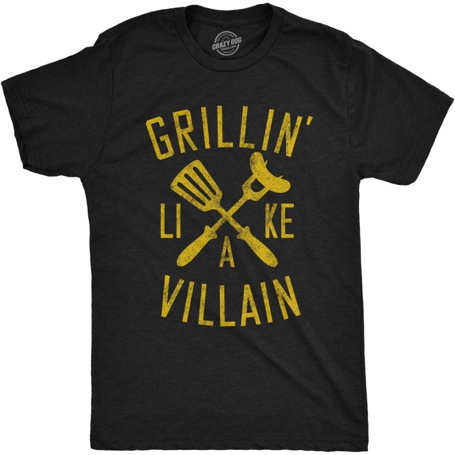 Crazy Dog Tshirts Mens Grillin Like A Villain Tshirt Funny Cookout BBQ Grill Tee XXXXXL разноцветный