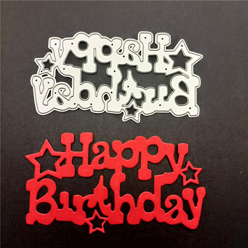 Stampo per goffratura Stampo per fustelle in metallo Stampo per buon compleanno e foglie rotonde Fustelle Coltello Punzonatura Stampo per carta Stencil Lettere per album artigianali