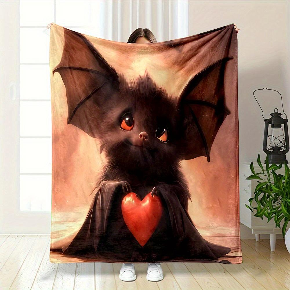 Cute Bat Blanket Cartoon Heart Pattern Soft Warm Throw for Bed Sofa Living Room Office Travel Gift