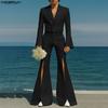 INCERUN 2PCS Men Lapel Long Sleeve Cropped Blazer Long Splits Flare Pants Casual Outfits Two Piece Sets